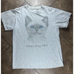 Vintage 90s Siamese TShirt Size Medium Gray Don't Bug Me Cat Graphic